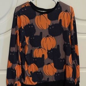 Halloween Black Cat & Pumpkin Pullover - Orange & Black